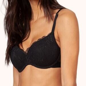 Lively Lace No Wire Push Up Bra, Jet Black, 36DDD